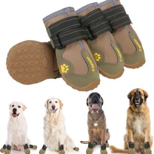 EXPAWLORER Anti-Slip Dog Shoes - 4PCS Waterproof Dog Boots with Reflective Straps for Outdoor Hiking, Dog Paw Protectors for Hot Pavement Winter Snow, Non Slip Dog Booties for Small Medium Large Dogs