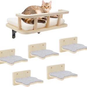 Erivc Cat Wall Shelves with 5 Steps, Cat Shelves and Perches for Wall, Cat Wall Furniture Cat Climbing Shelf for Indoor with Plush Covered, Gift for Medium/Small Cat (Gray Steps, 1pack)