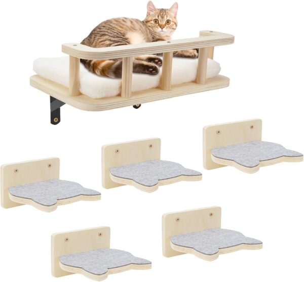 Erivc Cat Wall Shelves with 5 Steps, Cat Shelves and Perches for Wall, Cat Wall Furniture Cat Climbing Shelf for Indoor with Plush Covered, Gift for Medium/Small Cat (Gray Steps, 1pack)