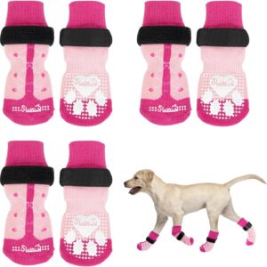 Eyein Anti-Slip Dog Socks Paws Stop Licking - 3 Pairs Thick Dog Socks with Grips & Adjustable Strap for Hardwood Floor Indoor Walking, Dog Socks Injured Paw Protector for Puppy Small Medium Large Dogs