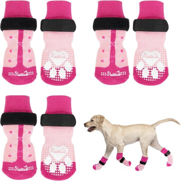 Eyein Anti-Slip Dog Socks Paws Stop Licking - 3 Pairs Thick Dog Socks with Grips & Adjustable Strap for Hardwood Floor Indoor Walking, Dog Socks Injured Paw Protector for Puppy Small Medium Large Dogs