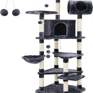 FEANDREA Multi-level Large Cat Tree Cat Furniture Cat Play House Smoky Grey PCT17G