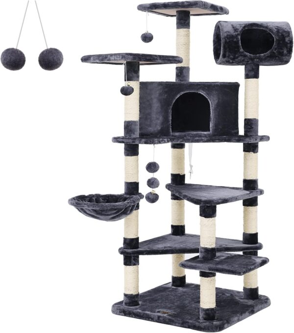 FEANDREA Multi-level Large Cat Tree Cat Furniture Cat Play House Smoky Grey PCT17G