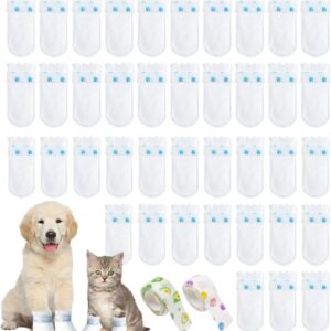 FUIPVGI 42 Pcs Disposable Dog Shoes, Adjustable Disposable Dog Socks, All Weather Dog Boots, Dog Boots Injured Paws Waterproof, Pet Shoe Covers with Self Adhesive Bandage, for Walking Hiking (S/M)