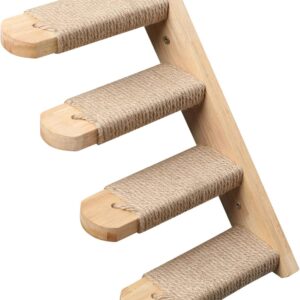 FUKUMARU Cat Climbing Shelf Wall Mounted, Four Step Cat Stairway with Jute Scratching for Cats Perch Platform Supplies, 39.8 x 22 cm, Right to Left