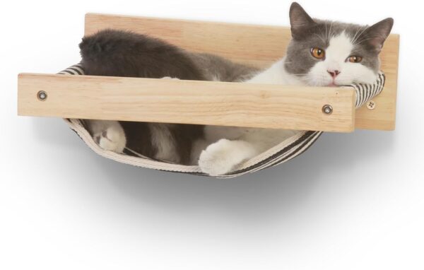 FUKUMARU Cat Hammock Wall Mounted Large Cats Shelf, Modern Beds and Perches, Premium Kitty Furniture for Sleeping, Playing, Climbing, and Lounging, Easily Holds up to 18kg, Black Stripe