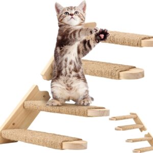 Fesky Cat Wall Furniture Cat Tree – Pine Wood Cat Climbing Frame with Rope-Wrapped Stairs Aesthetic Cat Furniture with Cat Shelves