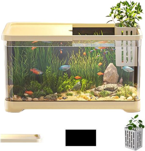 Fish Tank Kit, Small Aquarium Decorative Saltwater Aquarium Kit, Creative Fish Aquarium With Basket, Decorative Saltwater Aquarium Kit Small Aquarium, Fish Aquarium With Basket For, Guppy