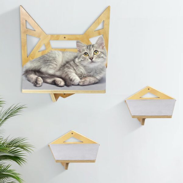 Flvzog Cat Wall Shelves, Cat Shelves and Perches for Wall, Cat Wall Furniture, Set of 3 Cat Climbing Shelves with 1 Large cat Shelf with Bed, and 2 Smaller cat perches