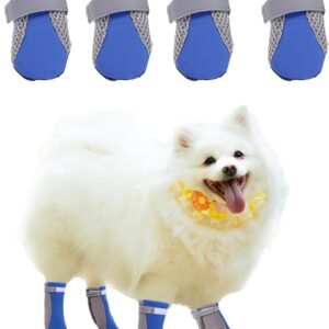 Fychuo Dog Boots Paw Protector 4 Pack Dog Shoes for Injured Paws Small Dogs Paw Protectors Reflective Straps Dog Socks Paws Stop Licking Puppy Shoes Anti Slip Sole Dog Boots Blue