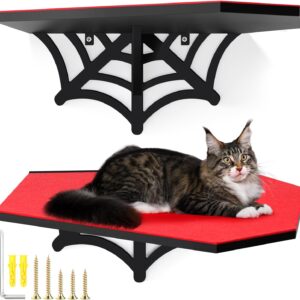 Gemscream Halloween Cat Wall Shelves Gothic Coffin Style Cat Wall Furniture Cat Shelves for Wall Mount Black Spiderweb Cat Climbing Shelves for Indoor Cats