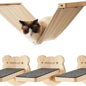 Gredak Cat Wall Bed with Cat Wall Steps, Wall Mounted Cat Shelves, Durable&Safe Solid Wood Floating Cat Shelves, Cat Wall Furniture for Climbing, Lounging, Playing, Resting & Scratching