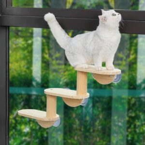 HAPYKITYS Cat Window Ladder 3-Levels for Indoor Cats Climbing Wood Window Shelf Cats Play and Watch Birds