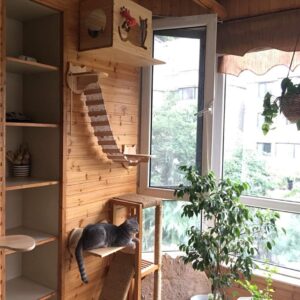 HC Wall Mounted Wooden Cat Tree with Climbing Step Shelves, Cat Perch Activity Centres Pet Play Furniture (Wooden)