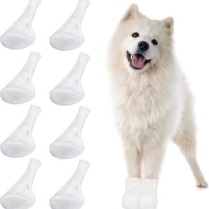 HIXNUG 8 Pieces Disposable Dog Shoes Dog Paw Protector Disposable Pet Boots Paw Protection Covers Pet Socks for Indoor Wear (M)