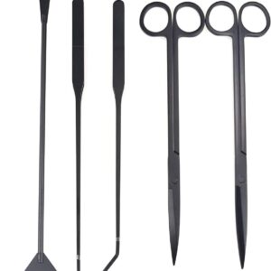 Hexint 5 in 1 Aquarium Aquascaping Kit Stainless Steel Aquarium Fish Tank Aquatic Plant Tools Tweezers Scissors Spatula Set Black