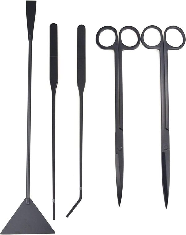 Hexint 5 in 1 Aquarium Aquascaping Kit Stainless Steel Aquarium Fish Tank Aquatic Plant Tools Tweezers Scissors Spatula Set Black