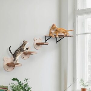 INRLKIT Cat Wall Shelf and Cat Perch, 4Pcs Cat Wall Steps Set for Sleeping, Playing, Climbing, and Lounging, Floating Cat Shelf with Scratching Jute Pad, Wall Mounted Cat Activity Wall Shelves