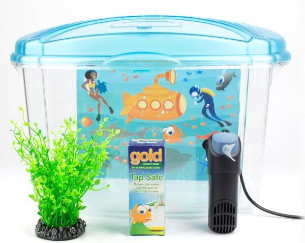 Interpet Small Fish Tank Aquarium Complete Kids Set Up Starter Kit for Goldfish with Easy Access Feeding Flap, 16 Litres, Includes Filter, Water Conditioner