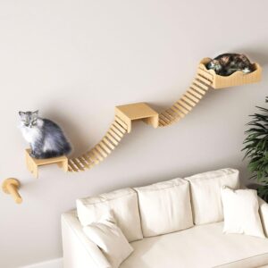 JanYoo Cat Hammock for Wall Furniture,Cat Climbing Shelves Cat Wall Mounted Cat Bed Frame with Scratching Post 2 Bridge 2 Platform Shelf