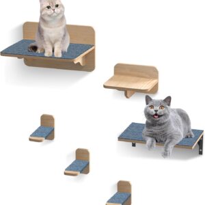 KUMAYOSHI Cat Wall Furniture,cat Shelves-Shelves with 3 Steps, Cat Climbing Shelf Cat Scratching Post Cat Wall Shelf for Indoor, Cat Steps with Plush Covered-Cat Habitat (A-6)