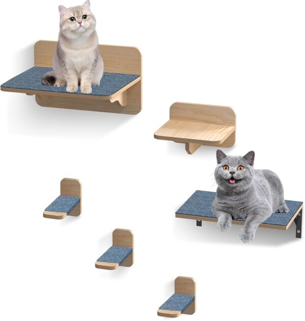 KUMAYOSHI Cat Wall Furniture,cat Shelves-Shelves with 3 Steps, Cat Climbing Shelf Cat Scratching Post Cat Wall Shelf for Indoor, Cat Steps with Plush Covered-Cat Habitat (A-6)