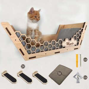 LEAFVIO Cat Wall Shelves Hammock for Climbing and Cat Bed,Cat Wall Furniture Set with 1 Washable Mats,3 Scratching Steps