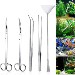 LONDAFISH Fish Tank Stainless Steel Plant Tool Set Aquarium Aquascaping Tweezers Scissors Kit 3 in 1/5 in 1/Substrate Spatula (5 in 1)