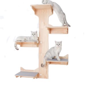 MIUZMORE Cat Wall Shelves, Set of 8-Piece Pine Cat Shelves for Wall, Including Cat Wall Steps and Cat Scratch Mat - Cat Wall Furniture