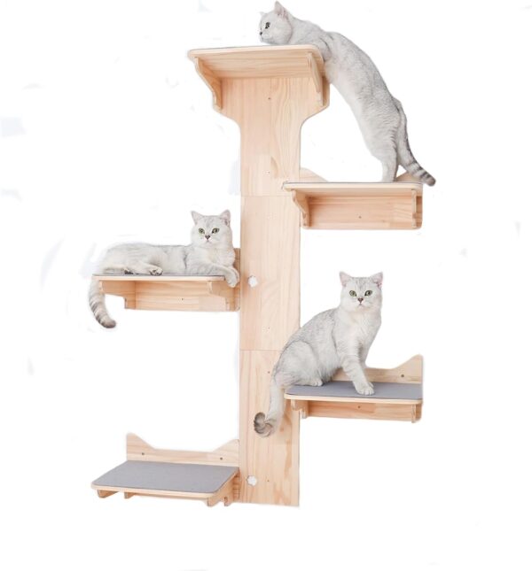 MIUZMORE Cat Wall Shelves, Set of 8-Piece Pine Cat Shelves for Wall, Including Cat Wall Steps and Cat Scratch Mat - Cat Wall Furniture