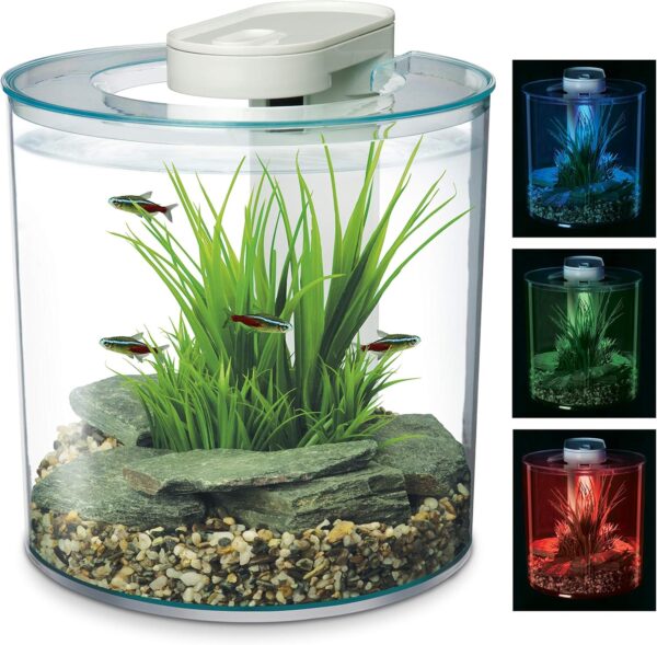 Marina 360 Aquarium with Remote Control LED Lighting, Multi-colour, 10 Litre,Blue,Green,Red