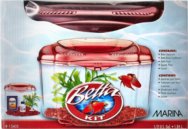 Marina Betta Pals Kit, Betta Fish Aquarium Starter Kit, Burgundy, 13405