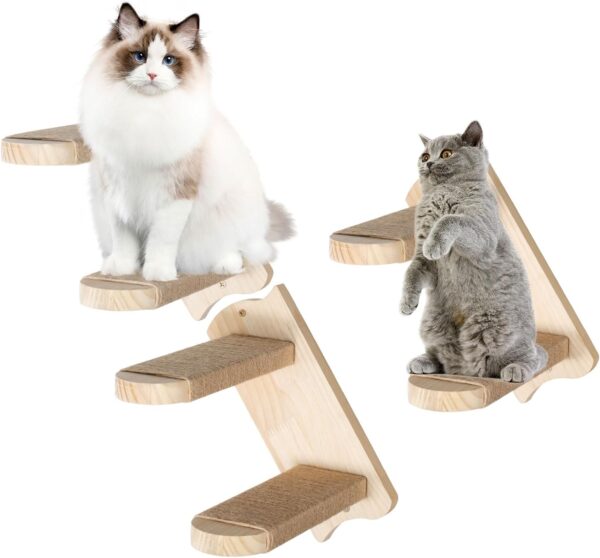 MeowPur Cat Climbing Shelves Wall Mounted with Jute Scratching Cat Wall Furniture 3PCS Cat Shelf Stairway for Perch Sleeping Gift for Most Kitten