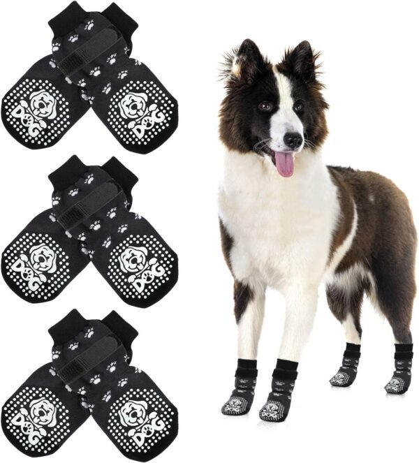 Mfsdai 3 Pair Anti Slip Socks with Adjustable Velcro Straps for Dogs,Non Slip Paw Protectors for Hardwood Floors Paw Slides for Small Medium and Large Dogs L