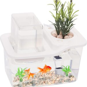 Mindful Design Mini Indoor Aquaponics Growing System Fish Tank -Table Top Ecosystem Kit for Aquatic Plants and Fish - Self Watering Aquaponic Fish Tank - Ecosystem Aquarium