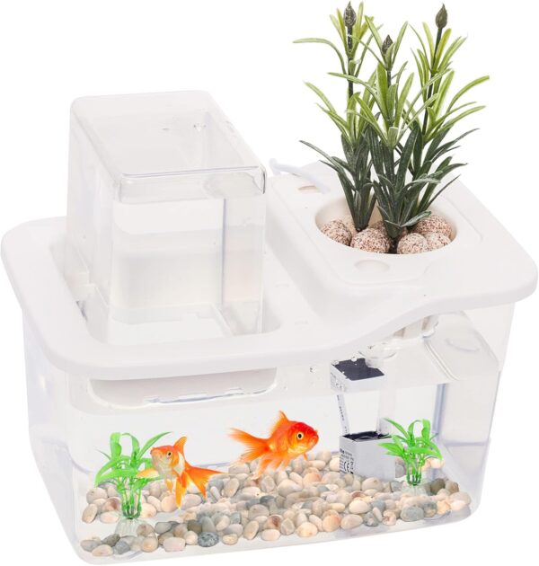 Mindful Design Mini Indoor Aquaponics Growing System Fish Tank -Table Top Ecosystem Kit for Aquatic Plants and Fish - Self Watering Aquaponic Fish Tank - Ecosystem Aquarium