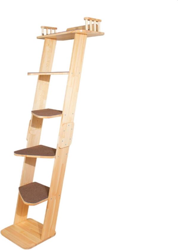 Modern 70“ Tall 6 Level Leaning Cat Climbing Ladder Tree Tower Condo with Large Cat Perch Platform, Solid Wood Cat Furniture Shelves for Multiple Cats