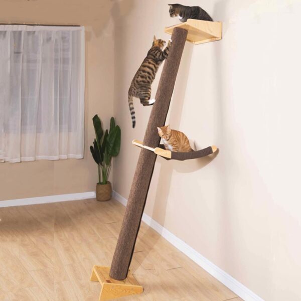 Modern 78.7“ Tall Leaning Wall Carpet Cat Tree Tower Scratching Post Pillar with Cat Bed Hammock Perch, Cat Climbing Pole (Carpet Cover)