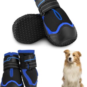 Muecleao Dog Boots for Injured Paws, Waterproof Dog Shoes,Dog Paw Protectors with Reflective Strip, Anti-Slip Dog Shoes Wear-resistant Leather Dog Snow Boot for Small Medium Large Dogs (Blue, 7#)