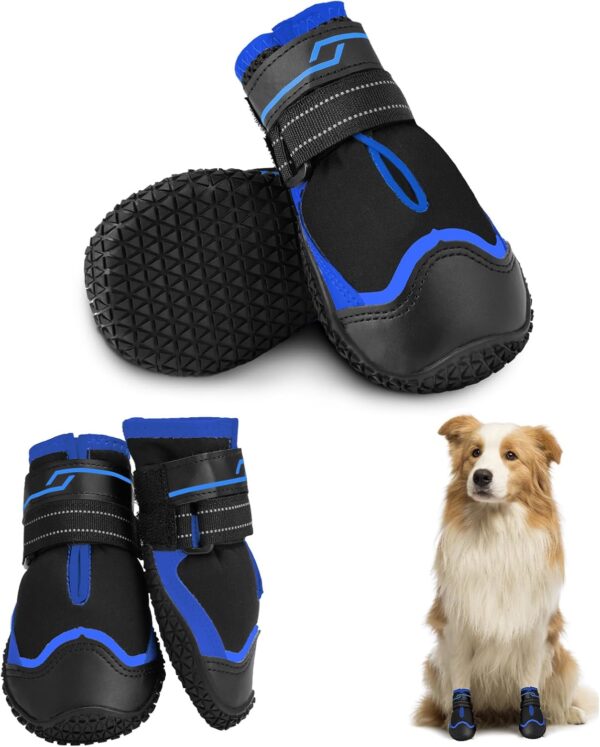 Muecleao Dog Boots for Injured Paws, Waterproof Dog Shoes,Dog Paw Protectors with Reflective Strip, Anti-Slip Dog Shoes Wear-resistant Leather Dog Snow Boot for Small Medium Large Dogs (Blue, 7#)