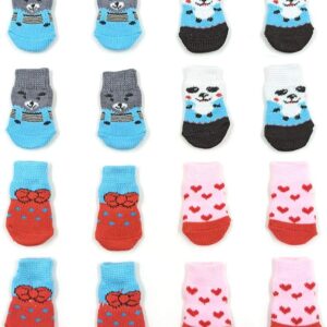 NA/ 4 Pairs Anti-Slip Dog Socks&Cat Socks with Rubber Reinforcement, Pet Paw Protector for Hardwood Floors, Indoor Wear (S)