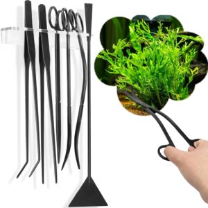 NEPTONION 8 in 1 Aquascaping Tool kit with Acrylic Storage Rack, Black Steel Aquatic Landscaping Equipment Fish Tank