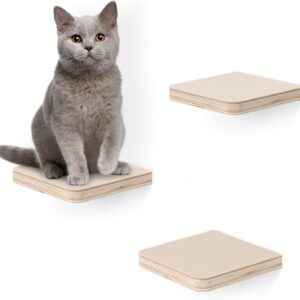 Navaris Wall Mounted Cat Steps (Set of 3) - Wooden Climbing Shelves for Cats - Shelf Perches Step Perch Furniture to Climb - Ladder Obstacle Course