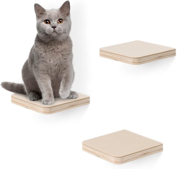 Navaris Wall Mounted Cat Steps (Set of 3) - Wooden Climbing Shelves for Cats - Shelf Perches Step Perch Furniture to Climb - Ladder Obstacle Course