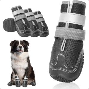 OHCOZZY Dog Shoes with Breathable Mesh, Anti-Slip Dog Boots with Reflective Straps, Wear-resistant Rubber Sole Dogs Paw Protector for Small Medium Large Dogs 4 Pcs(L,Black)