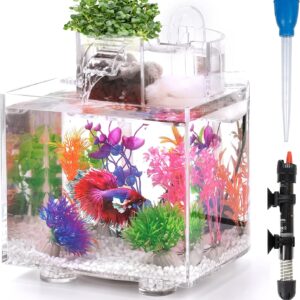 Oltraman Betta Fish Tank, 1.6 Gallon Aquarium, Upgrade Hydroponics Growing System, Beta Fish Tank Self Cleaning with Heater and Filter, Aquaponic Fish Bowls Decorations for Water Plant Garden