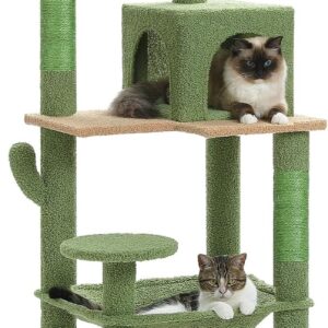 PAWZ Road Cactus Cat Tree Big Cat Tower, Activity Center stable and sturdy, Cat Tree with hammock and lovely Cat House size L Green