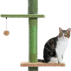 PAWZ Road Cactus Cat Tree Floor to Ceiling Cat Tower with Adjustable Height(229-275cm), 5 Tiers Cat Climbing Activity Center with Cozy Hammock, Platforms and Dangling Balls for Indoor Cats