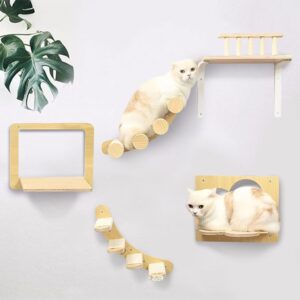 PINVNBY Cat Wall Furniture Set - Hammock, Hexagon House, Climbing Steps - Wall Mounted Shelves