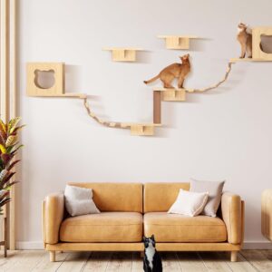 PUPIHOM Wall-Mounted Cat Climbing Shelf Set - Enhance Your Cat's Playful Paradise